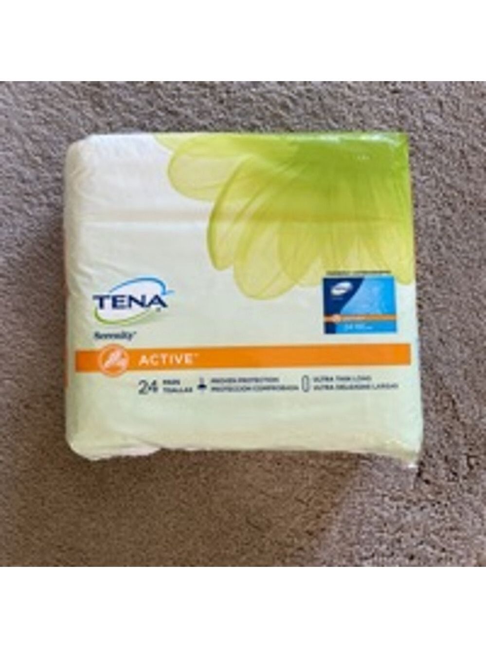 TENA Serenity Active Pads, 24 Count, White/Green